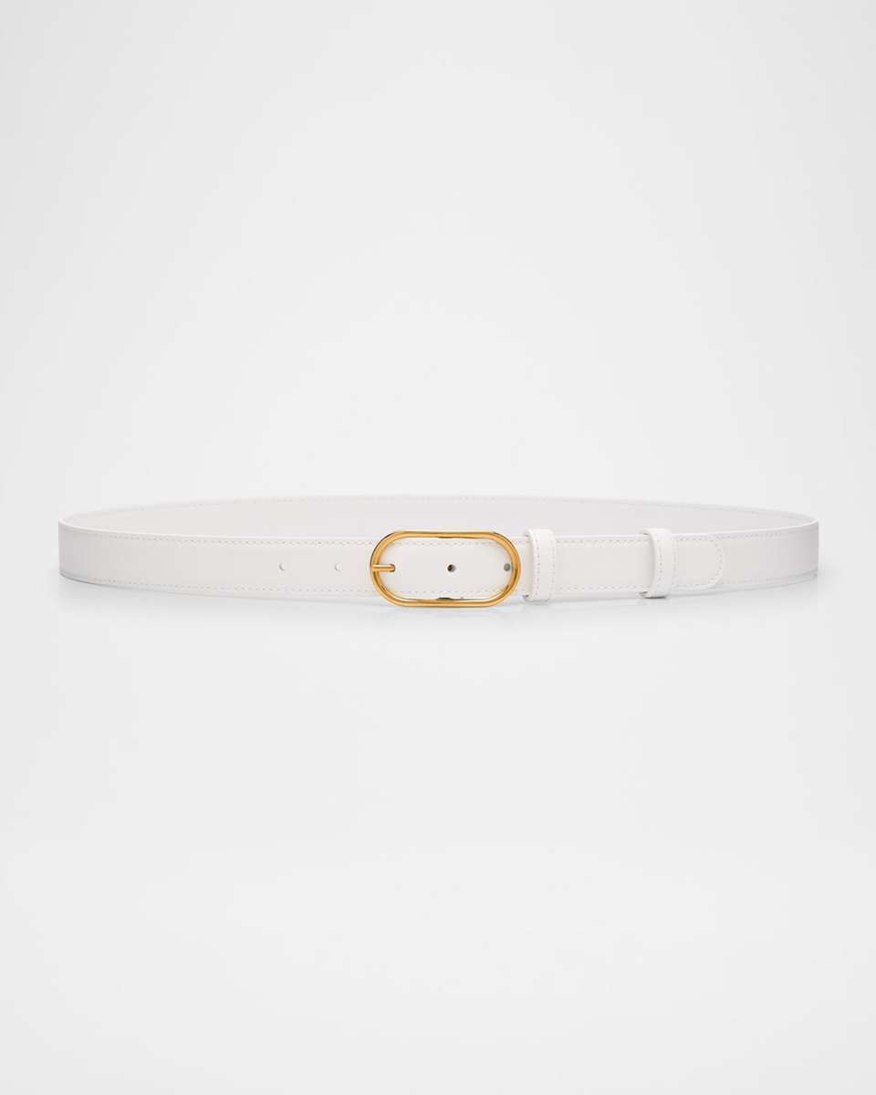 Oval Buckle Calfskin Leather Belt